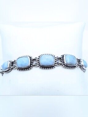 D'Joy Artisan Natural Larimar 925 Sterling Silver Toggle Bracelet 7 1/4 Inch EUC